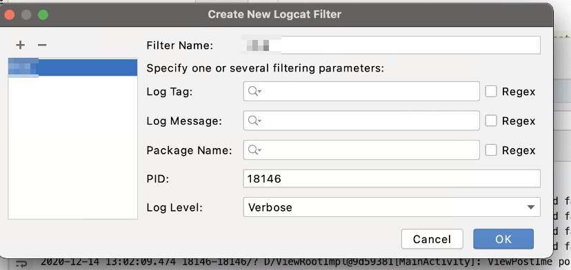 android studio logcat not showing filter